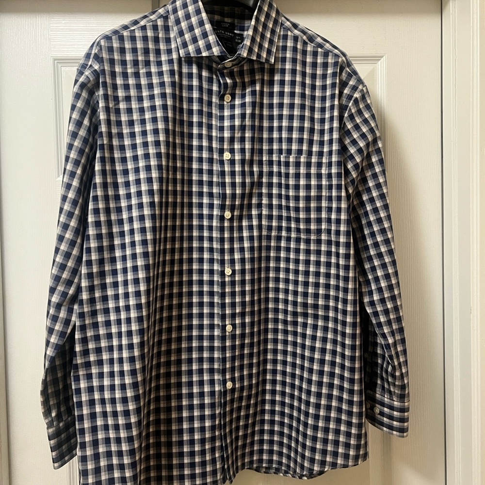 Pronto Uomo Navy and Cream Plaid Shirt